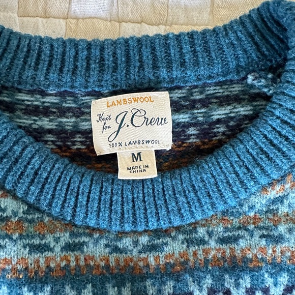 J. Crew Men's Teal and Brown Lambswool Sweater - Picture 1 of 4